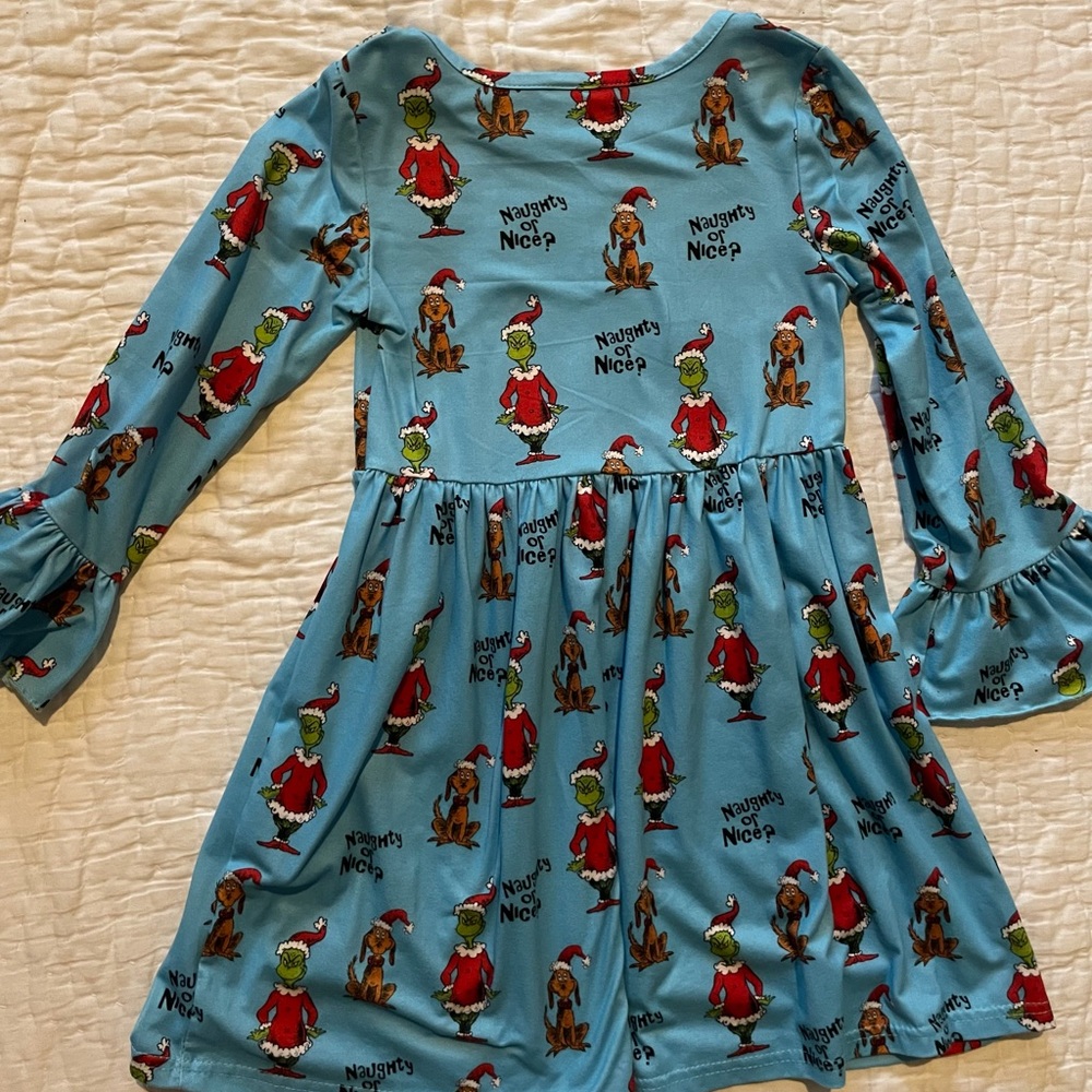 Girl’s Grinch dress-blue, size children’s 2XL (~size 7)